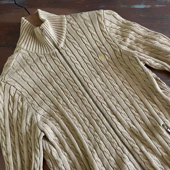 Ralph Lauren Tan Cable Knit Cardigan - Picture 2 of 8